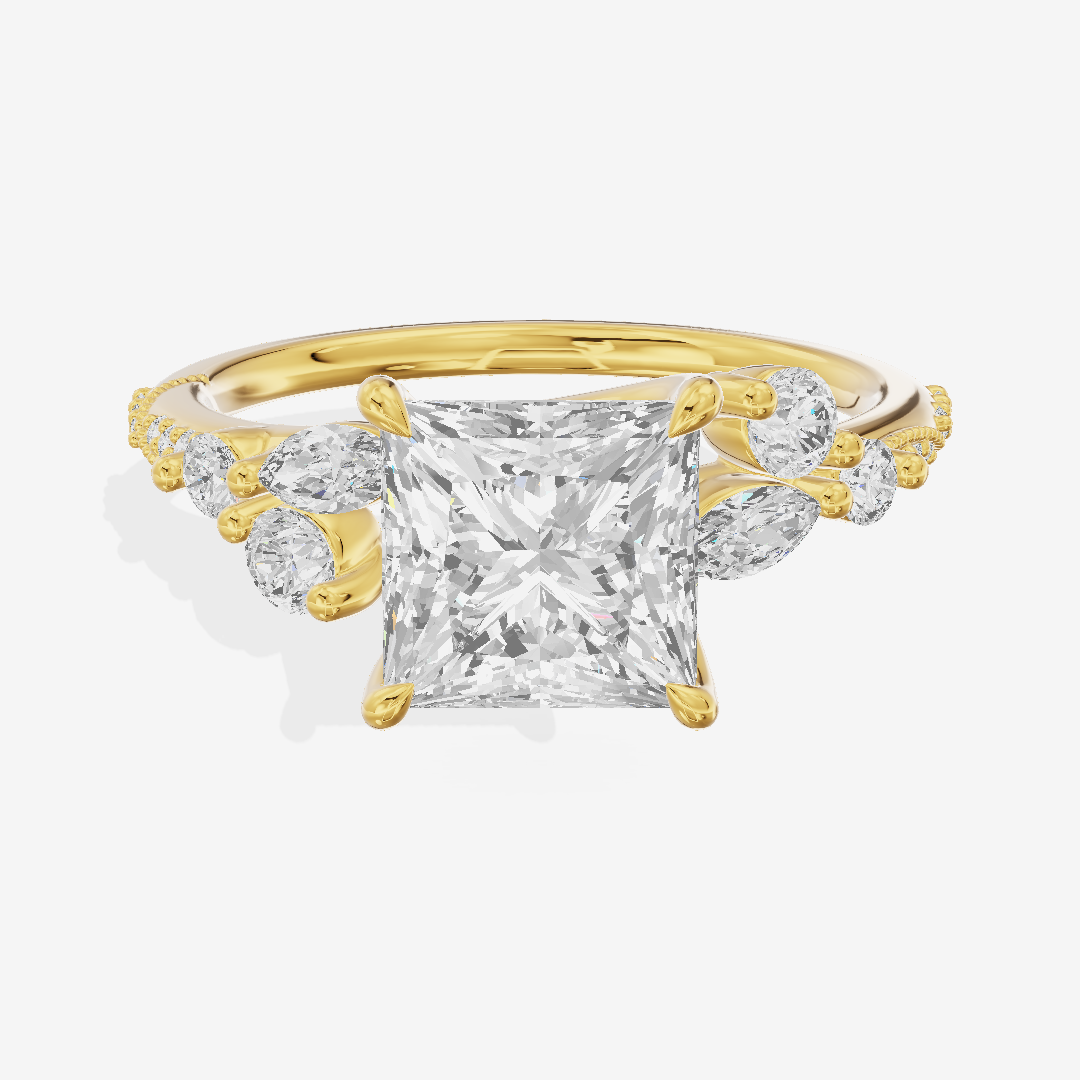 Luxe Halcyon Princess Milgrain Engagement Ring (1/3 ct. tw.) in 18K Yellow Gold
