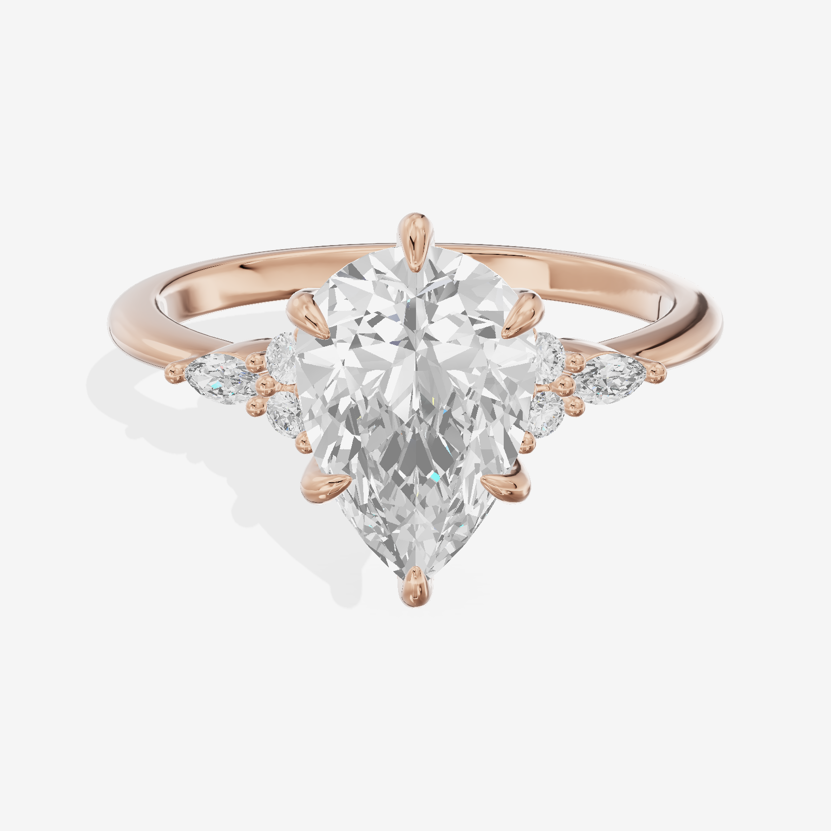 Luxe Tender Pear Engagement Ring with Side Stones (1/8 ct. tw.) in 18K Rose Gold