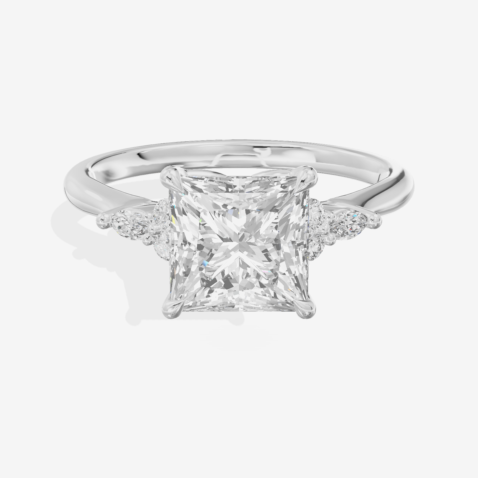 Tender Heartline Princess Engagement Ring with Side Stones (1/10 ct. tw.) in 14K White Gold