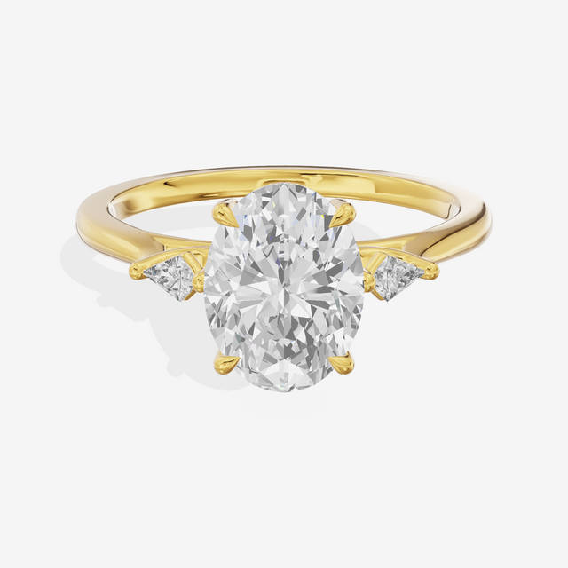 Petite Sincere Three Stone Oval Engagement Ring (1/15 ct. tw.) in 18K Yellow Gold