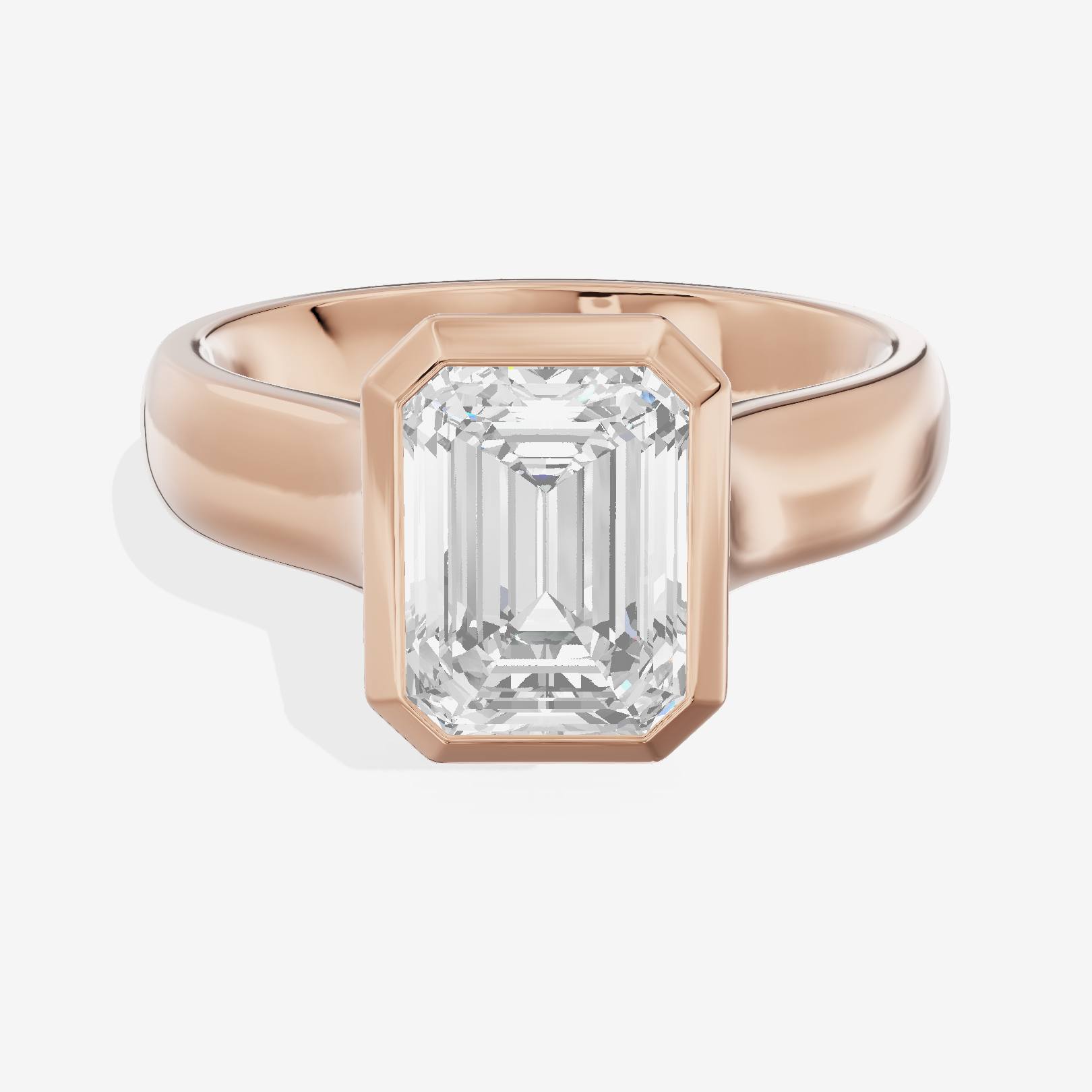 Cherubine 4mm Emerald Bezel Engagement Ring in 14K Rose Gold