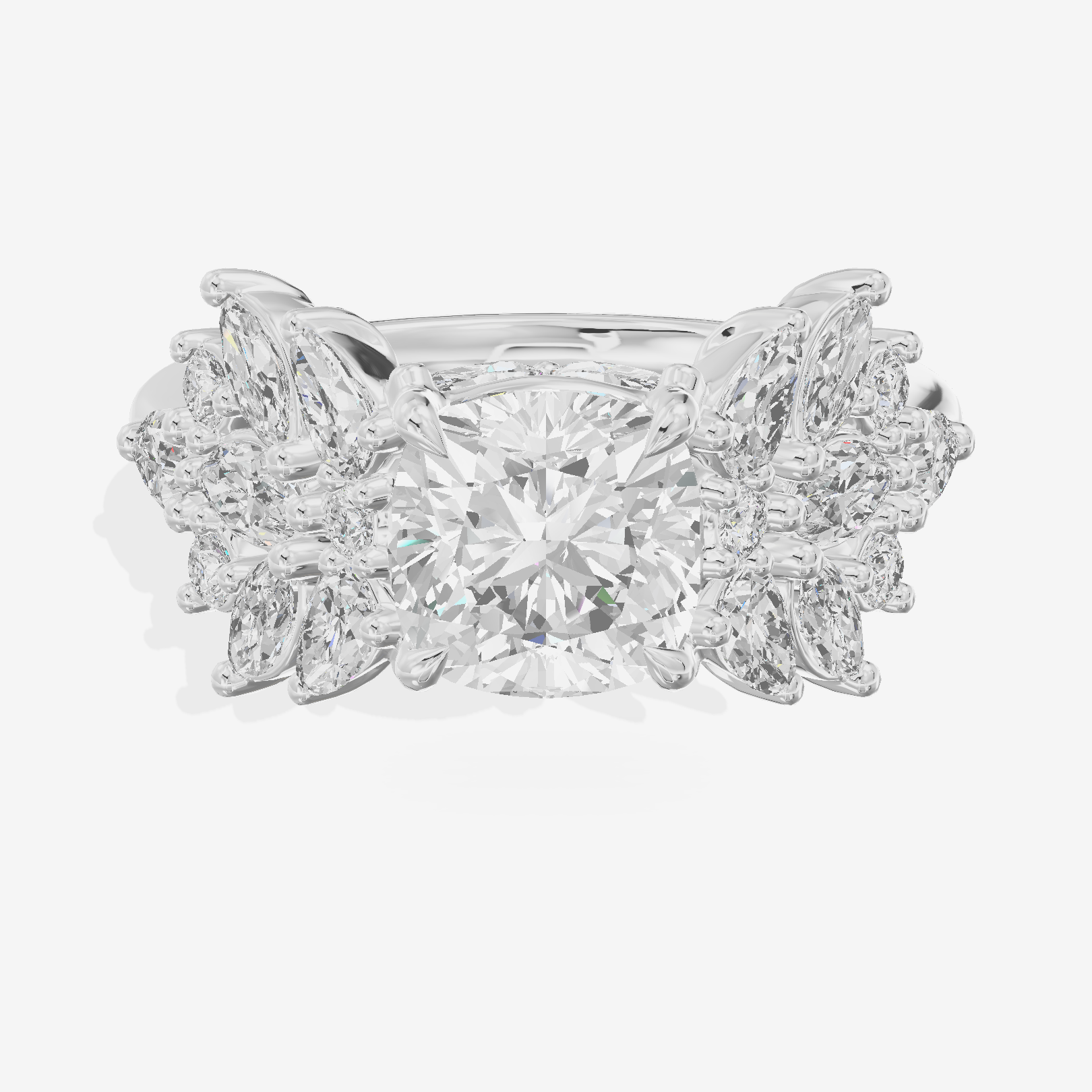Grand Heartline Cushion Engagement Ring with Side Stones (3/4 ct. tw.) in Platinum