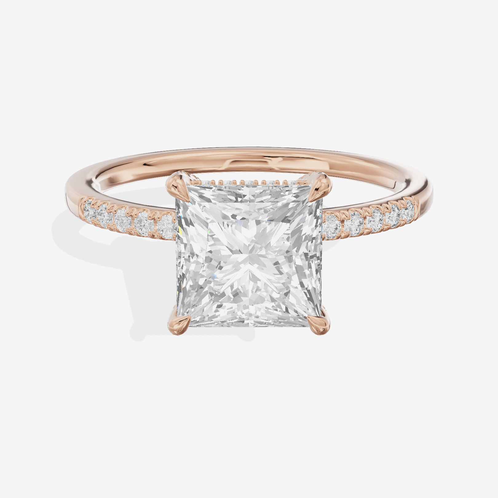 Twine Vine Vine Princess Engagement Ring with Side Stones (3/5 ct. tw.) in 18K Rose Gold