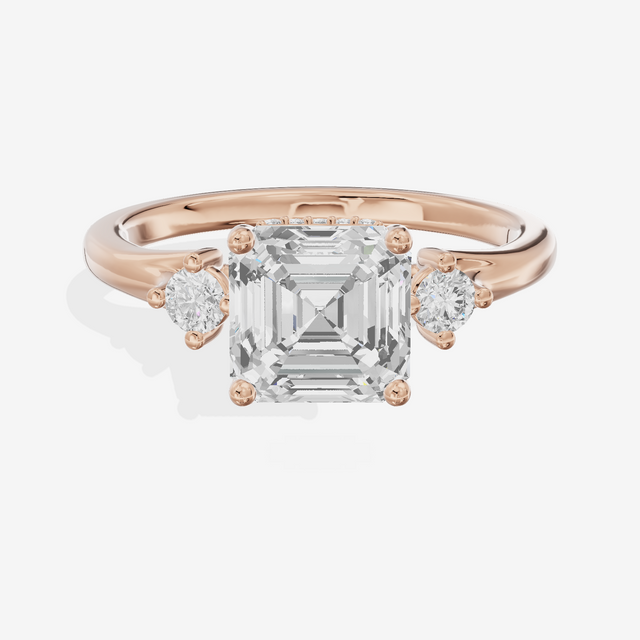 Sincere Three Stone Asscher Engagement Ring (1/6 ct. tw.) in 18K Rose Gold