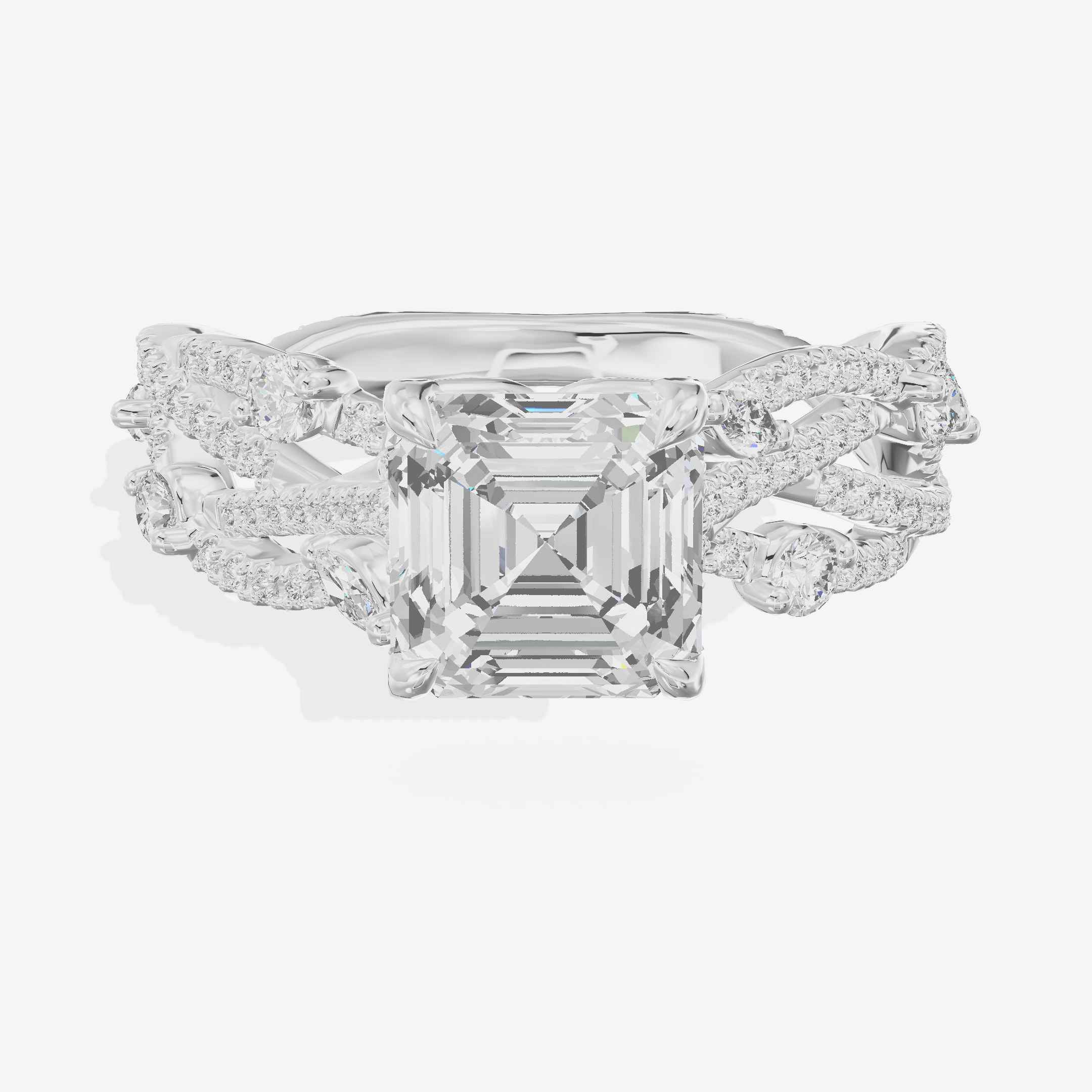 One of One Petite Asscher Engagement Ring with Side Stones (1/4 ct. tw.) in 14K White Gold