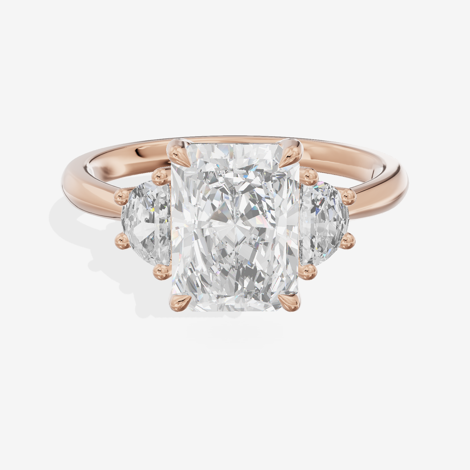 Petite Belovae Radiant Three Stone Engagement Ring (1/2 ct. tw.) in 18K Rose Gold
