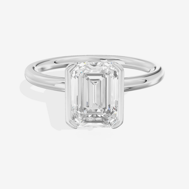 Sincere Bezel 1.8mm Emerald Solitaire Engagement Ring in 14K White Gold