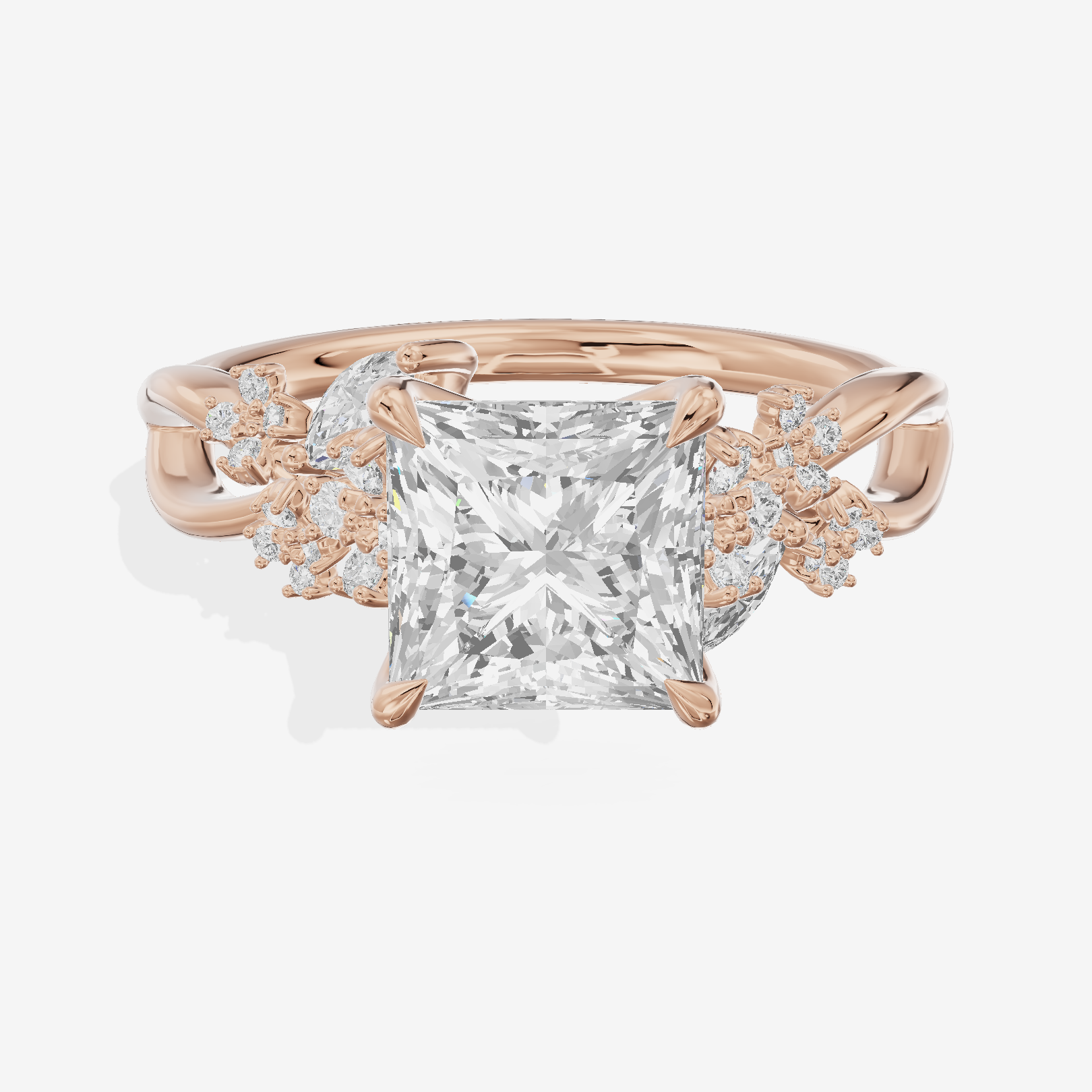 Lightwoven Pavé Princess Engagement Ring with Side Stones (1/8 ct. tw.) in 18K Rose Gold