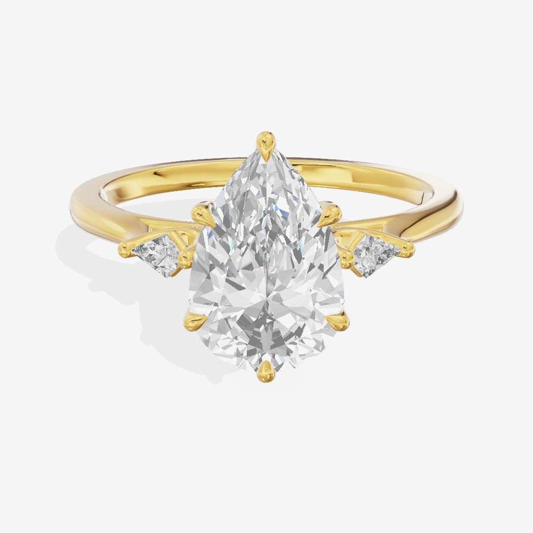 Petite Sincere Three Stone Pear Engagement Ring (1/15 ct. tw.) in 18K Yellow Gold