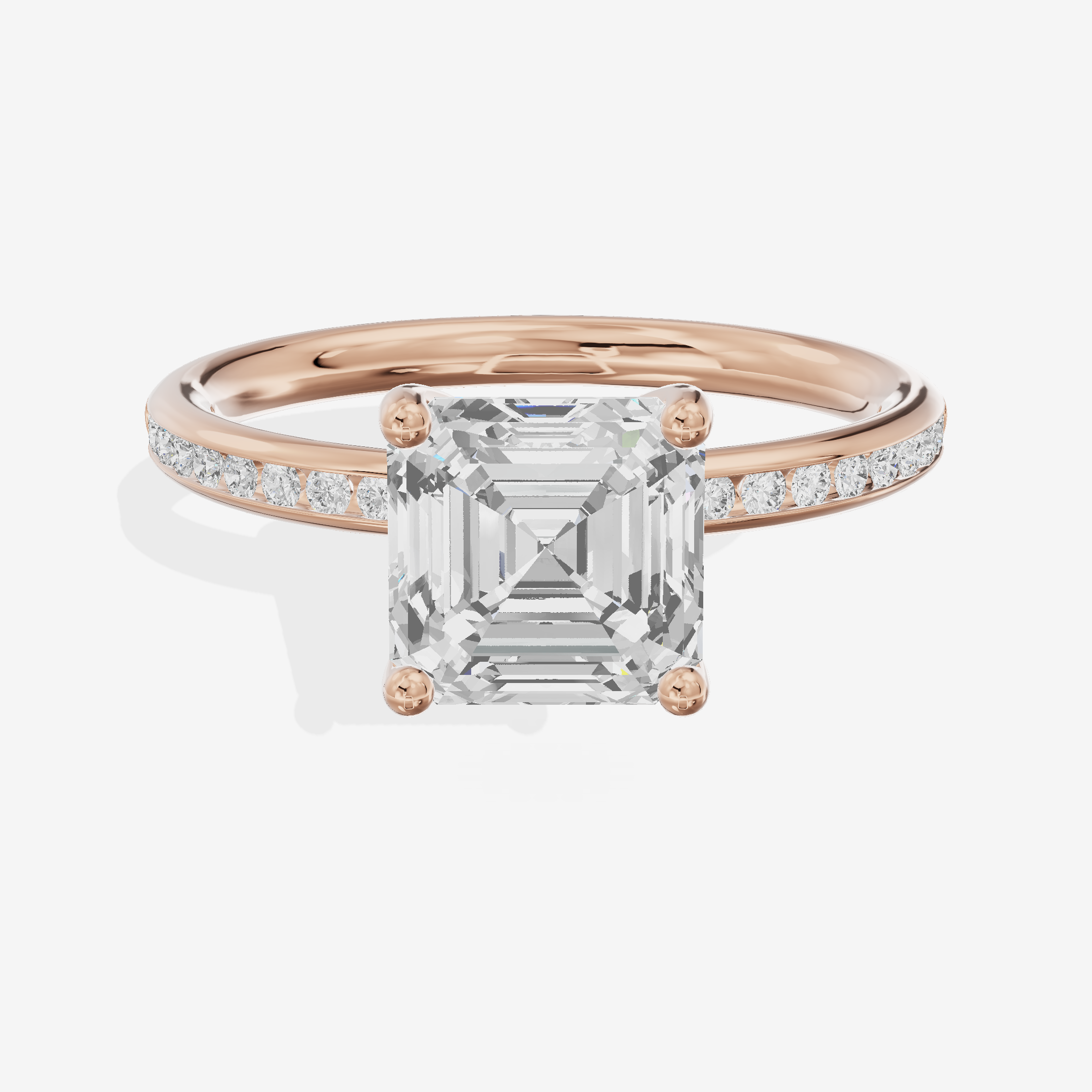 Classic Trellise Asscher Engagement Ring with Side Stones (1/8 ct. tw.) in 18K Rose Gold