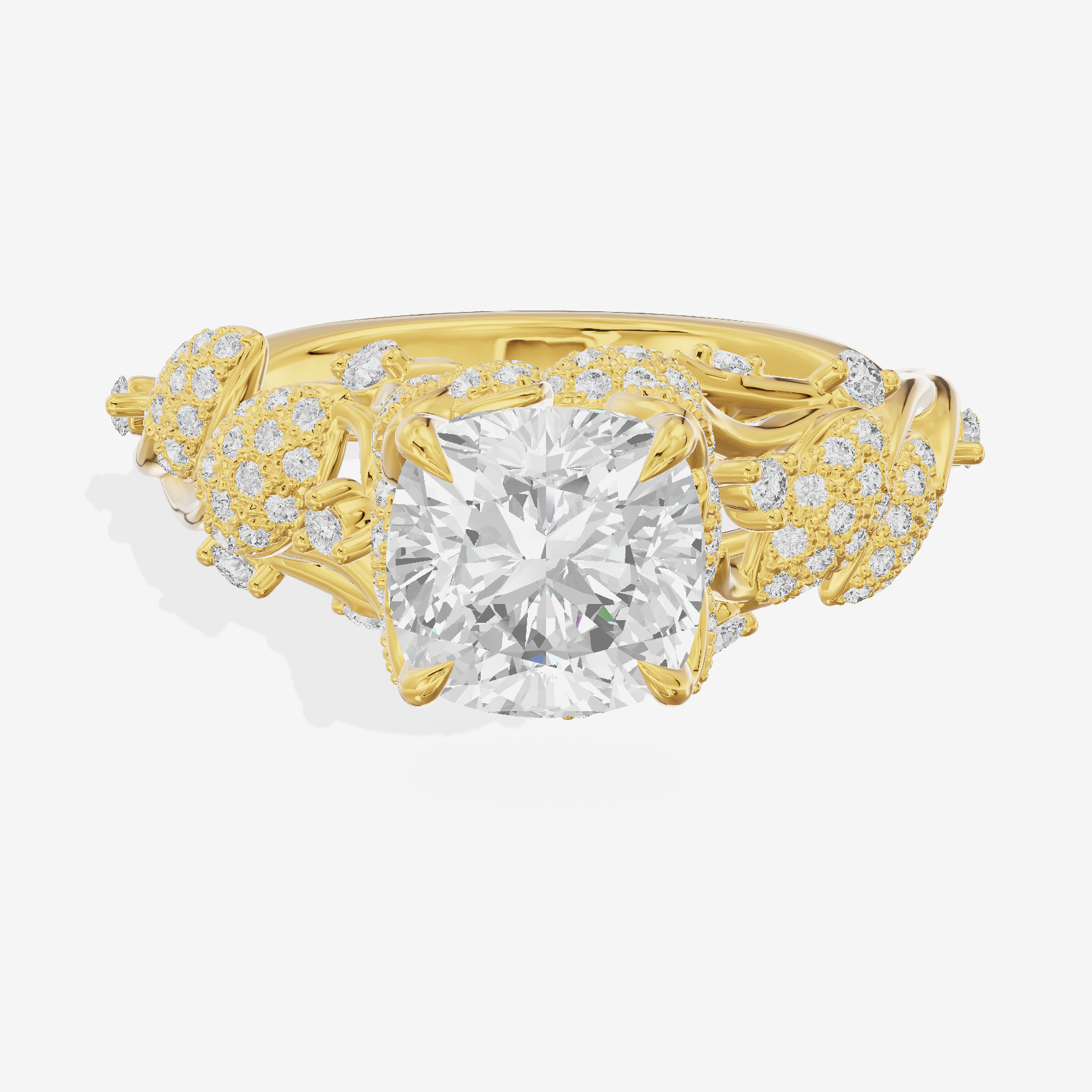 Modern Linger Cushion Engagement Ring with Side Stones (3/4 ct. tw.) in 18K Yellow Gold