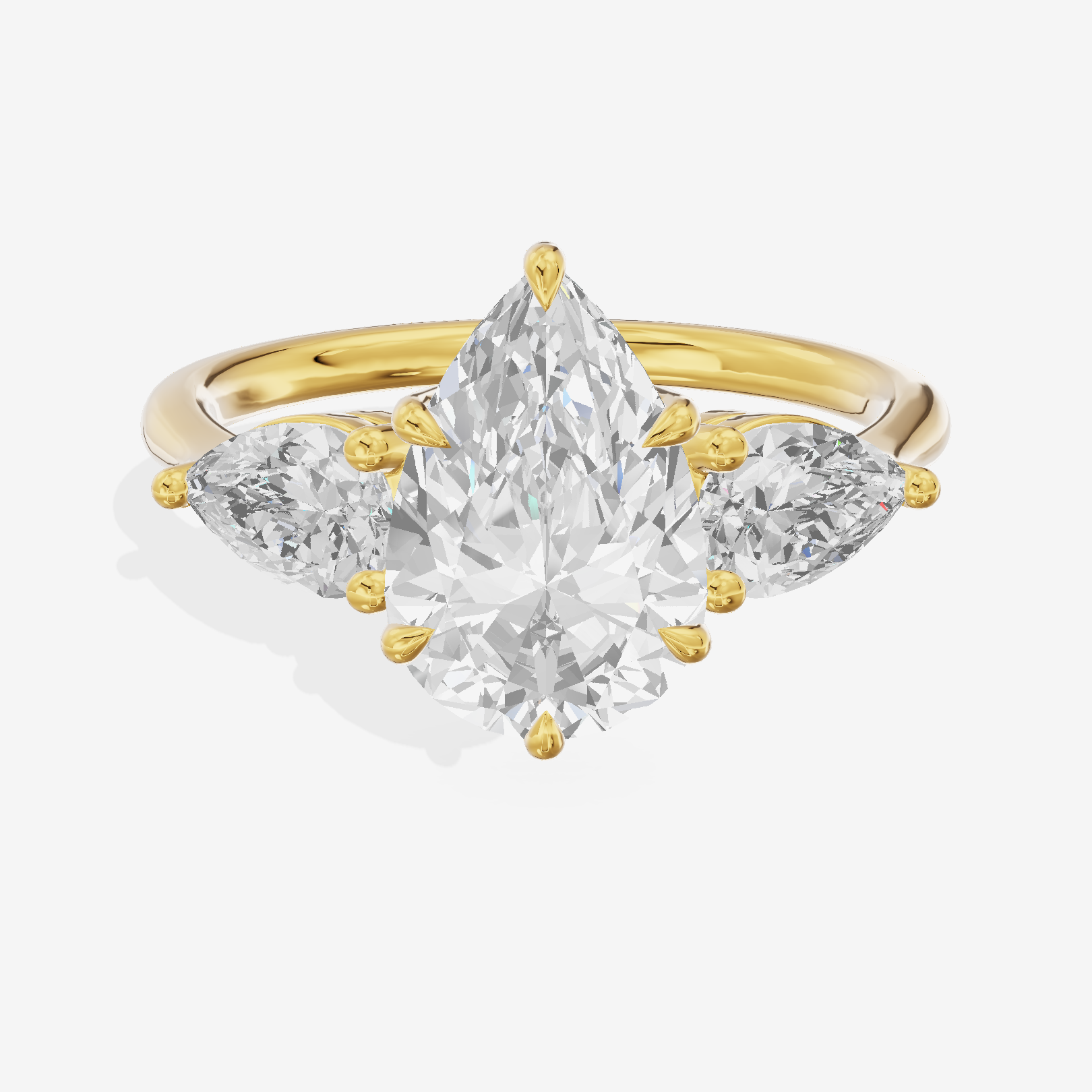 Luxe Adorae Three Stone Pear Engagement Ring (3/4 ct. tw.) in 14K Yellow Gold