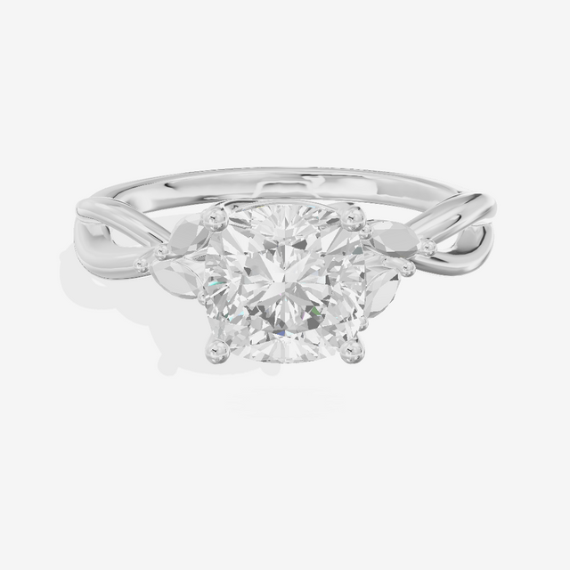 Modern Sincere Cushion Engagement Ring with Side Stones in 14K White Gold