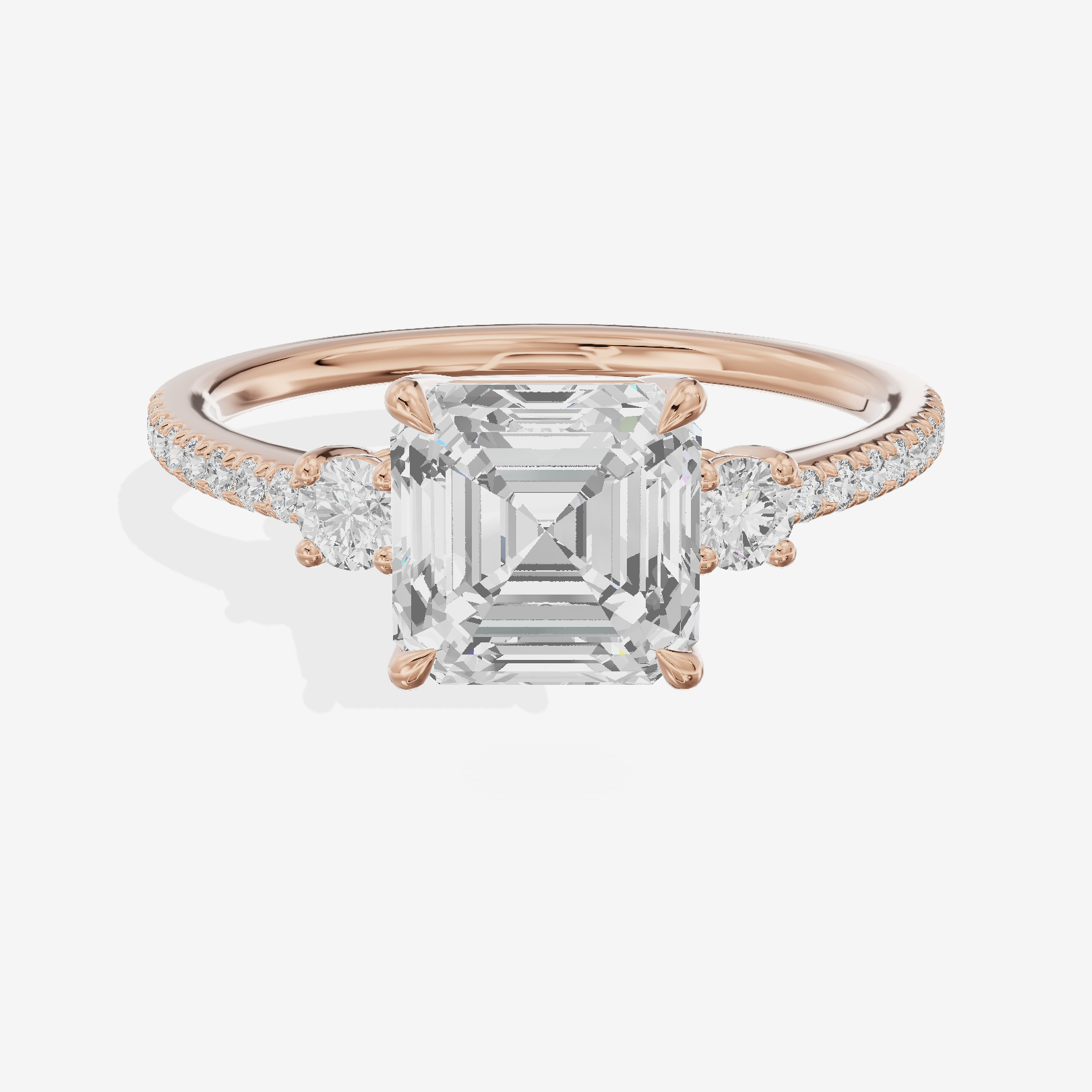 Mirth Three Stone Asscher Engagement Ring (1/4 ct. tw.) in 18K Rose Gold