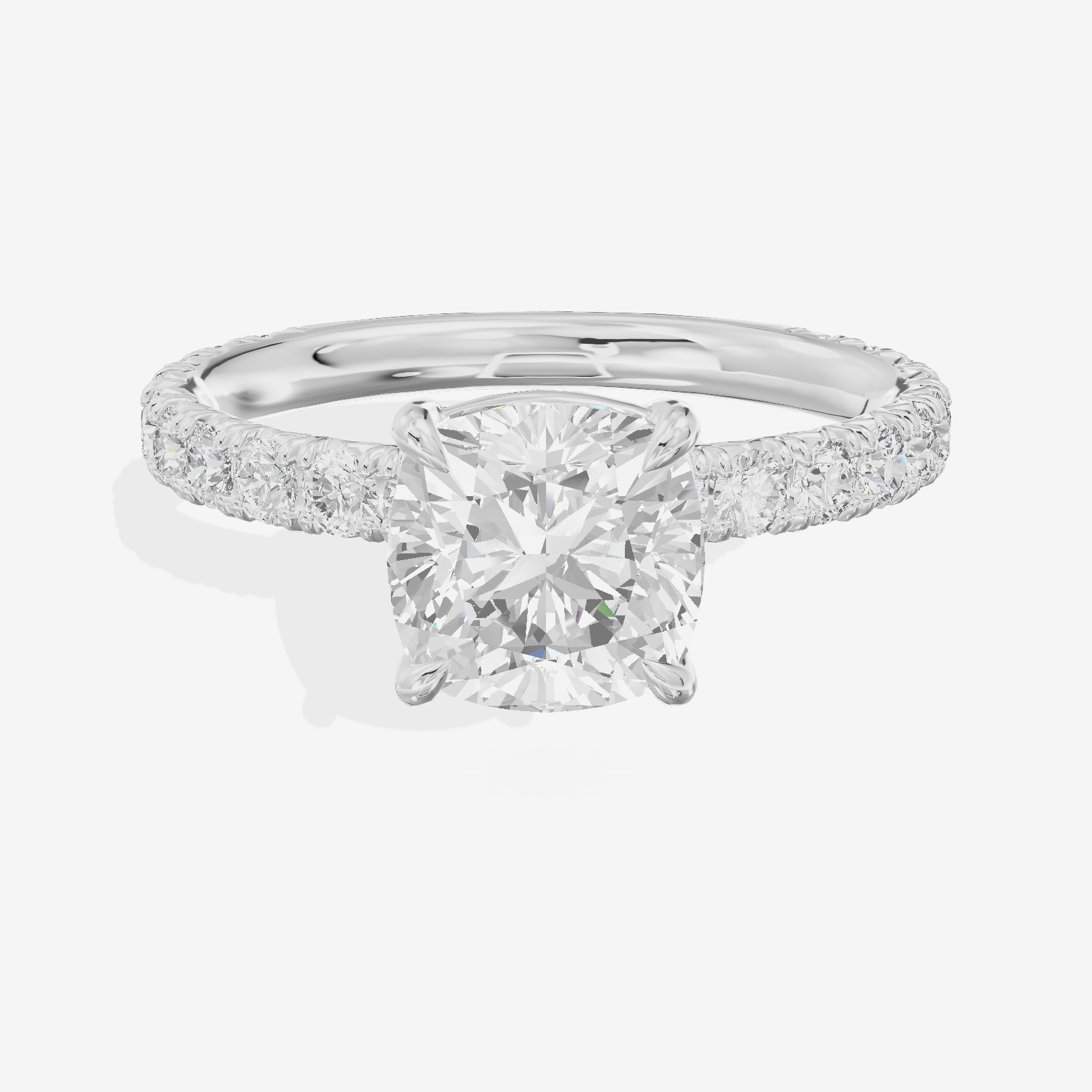 Twined Promezza Cushion Engagement Ring with Side Stones (1/2 ct. tw.) in 14K White Gold
