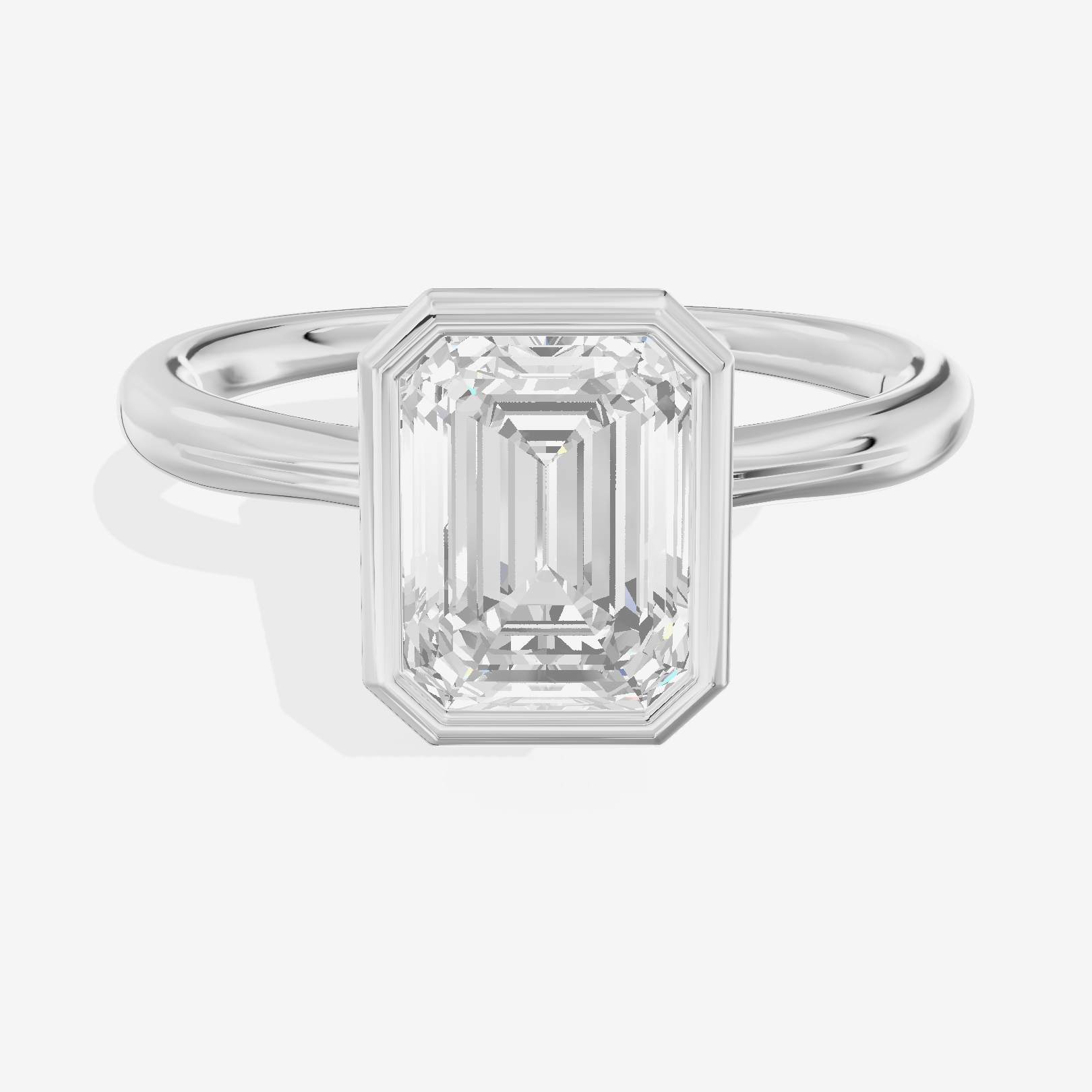 Coeurine Bezel 2mm Emerald Solitaire Engagement Ring in 14K White Gold