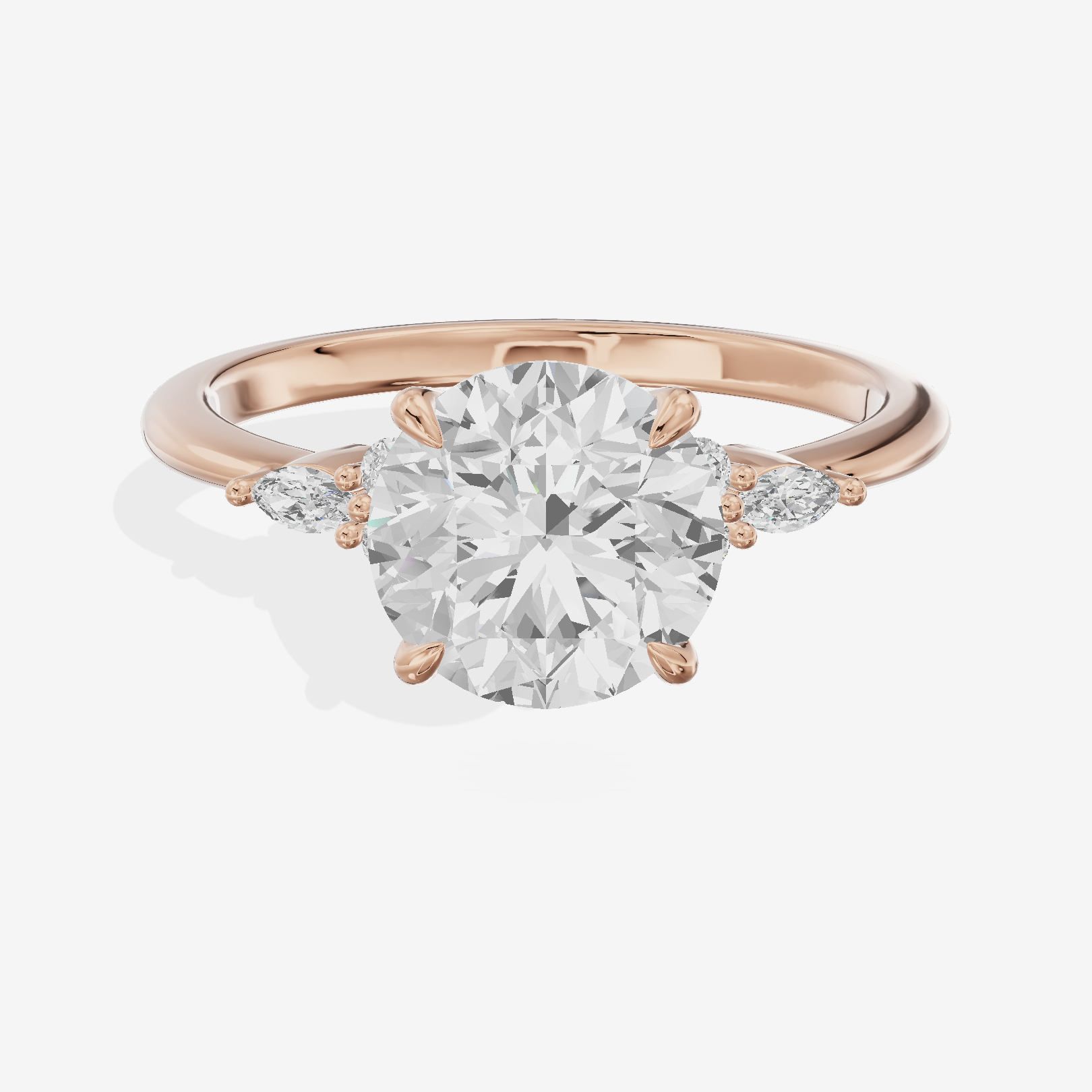 Crowned Heartline Round Engagement Ring with Side Stones (1/10 ct. tw.) in 14K Rose Gold