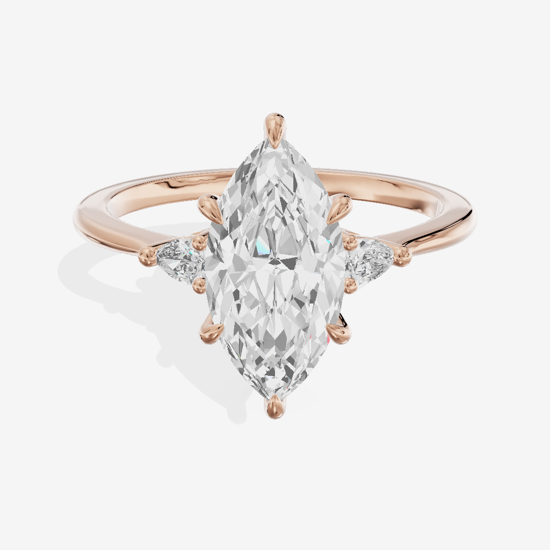 Coeurine Three Stone Marquise Engagement Ring (1/8 ct. tw.) in 18K Rose Gold