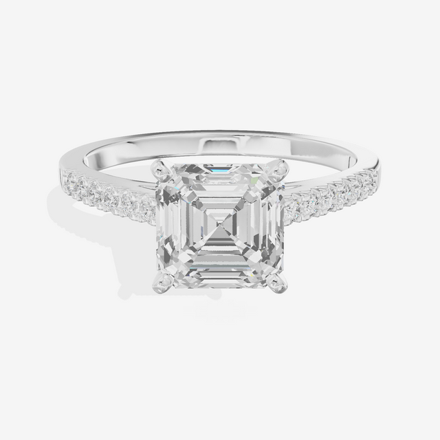 Sworn Vowsae Asscher Engagement Ring with Side Stones (1/10 ct. tw.) in 18K White Gold