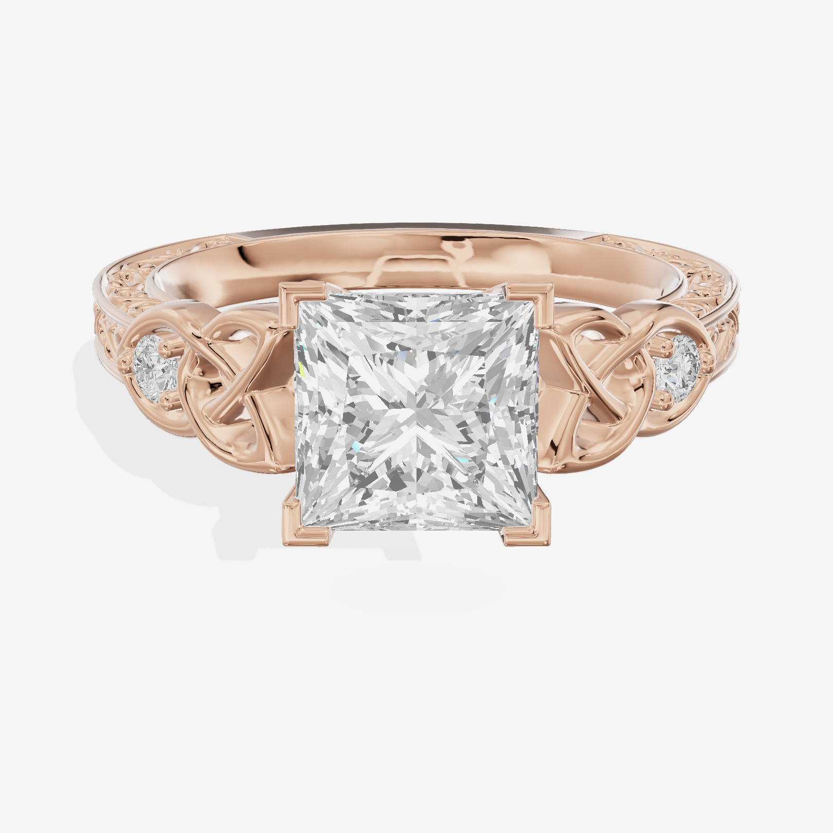 Tender Heartline Princess Engagement Ring with Side Stones (1/10 ct. tw.) in 18K Rose Gold