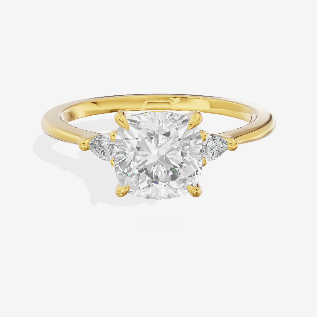 Clusta Three Stone Cushion Engagement Ring (1/10 ct. tw.) in 18K Yellow Gold