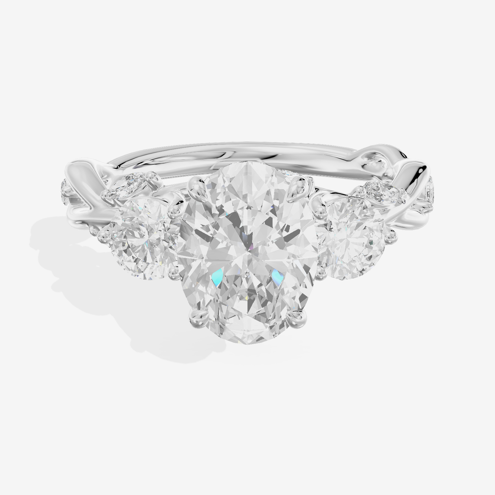 Modern Vowsae Three Stone Oval Engagement Ring (3/4 ct. tw.) in 18K White Gold