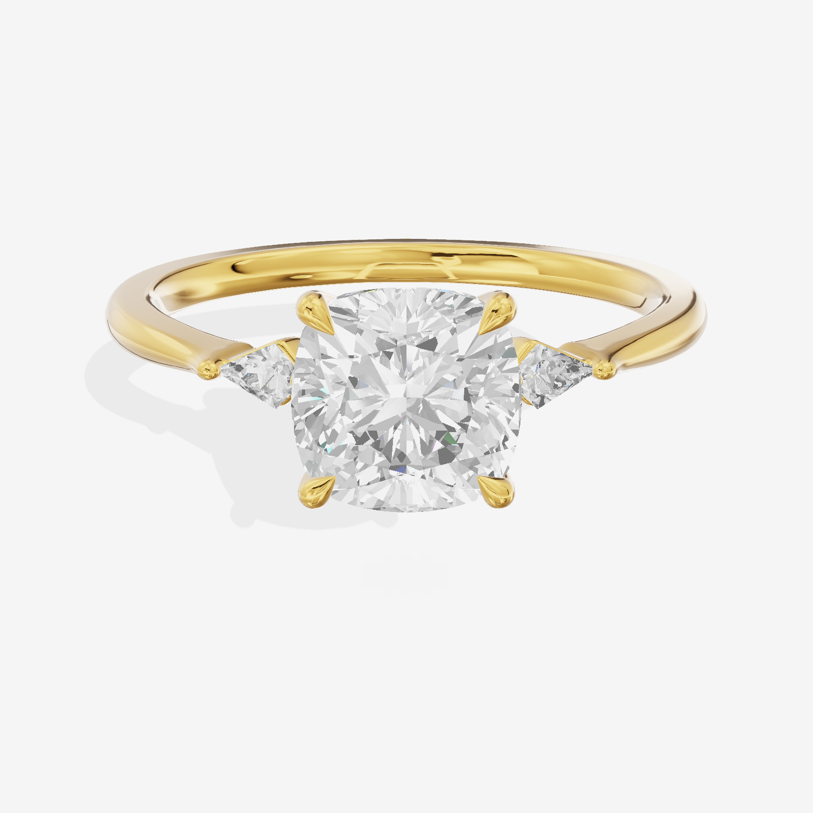 Petite Triade Cushion Three Stone Engagement Ring (1/15 ct. tw.) in 14K Yellow Gold