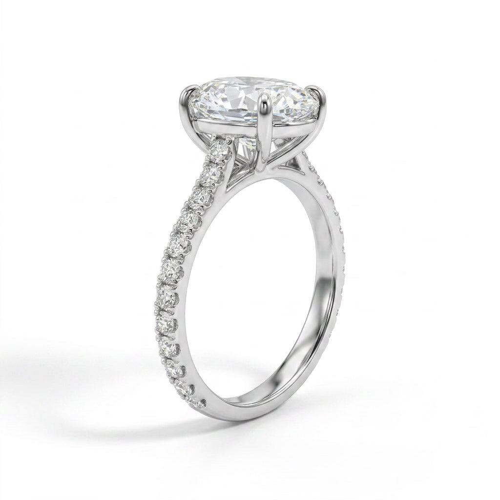 Cathedral Solitaire Pavé Oval Engagement Ring (5.05 ct. tw.) in Platinum