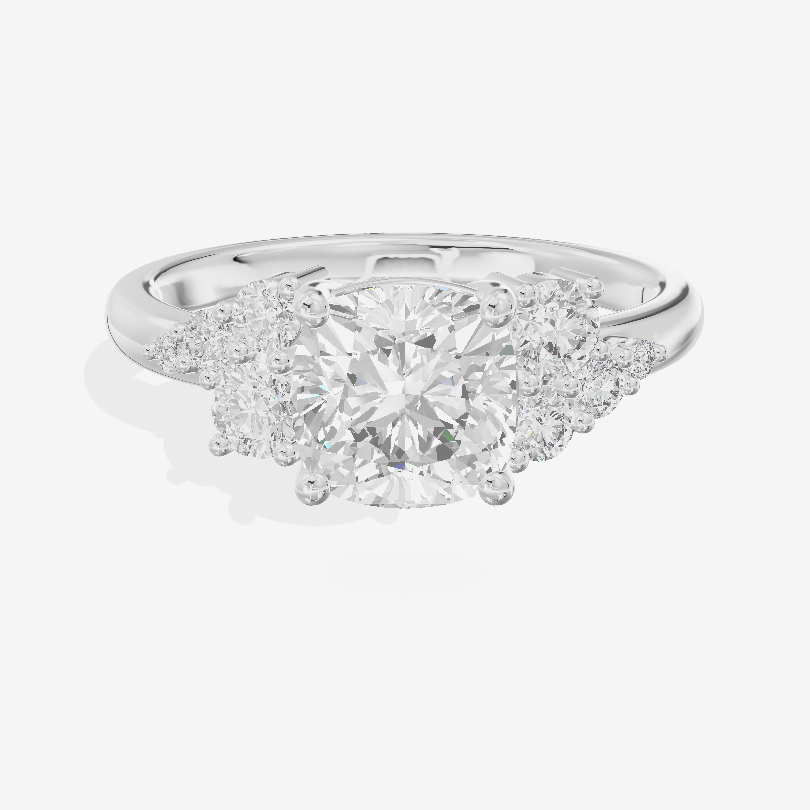Modern Tender Cushion Engagement Ring with Side Stones (1/3 ct. tw.) in 14K White Gold