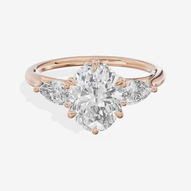 Luxe Sincere Three Stone Oval Engagement Ring (2/5 ct. tw.) in 18K Rose Gold
