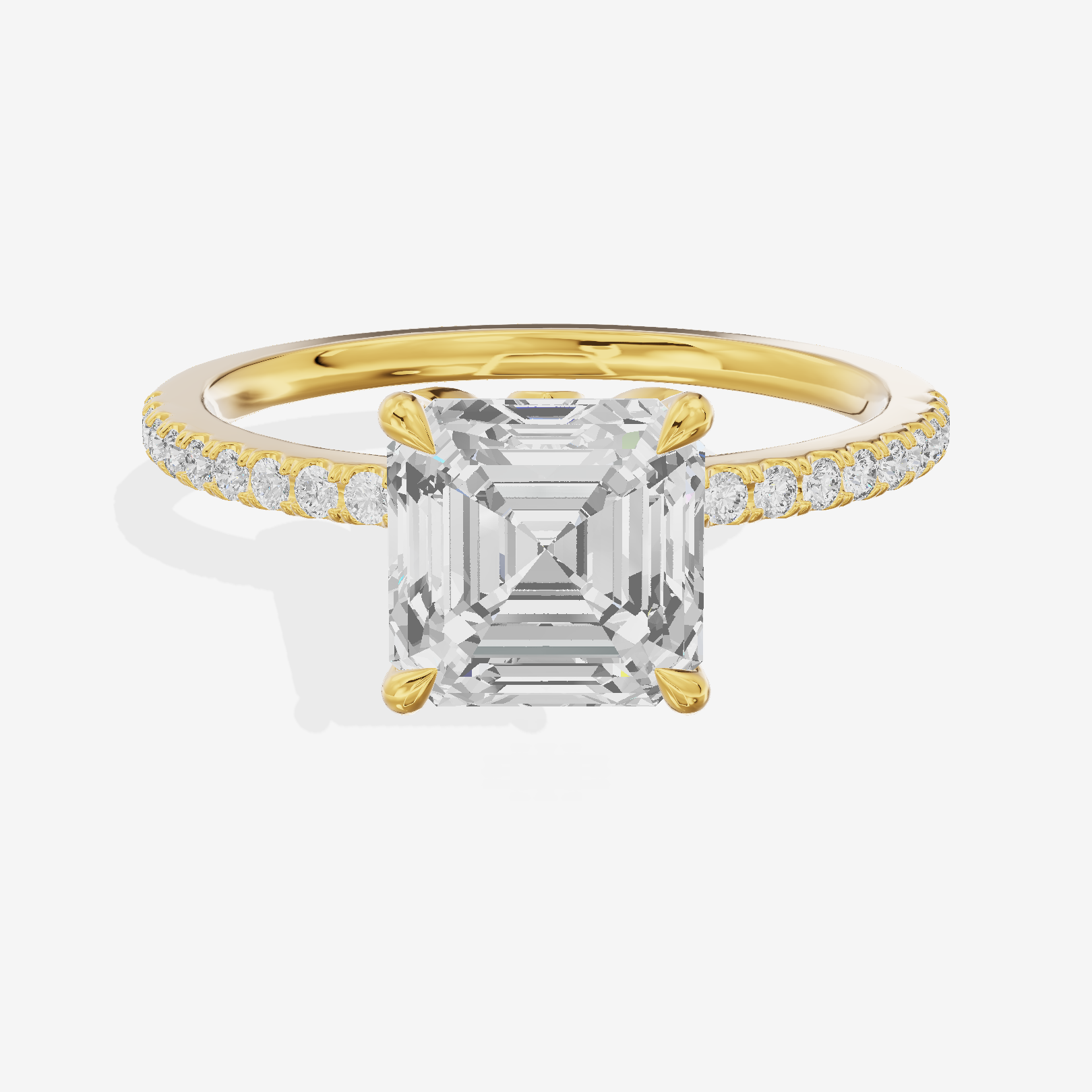 Luxe Coeurine Asscher Engagement Ring with Side Stones (1/5 ct. tw.) in 14K Yellow Gold