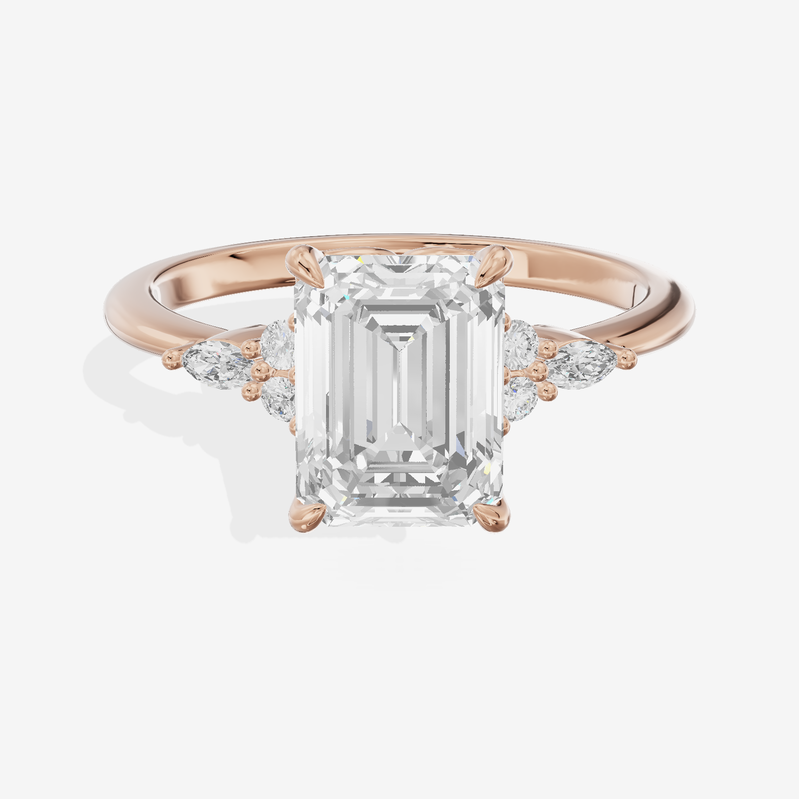 Luxe Tender Emerald Engagement Ring with Side Stones (1/8 ct. tw.) in 18K Rose Gold