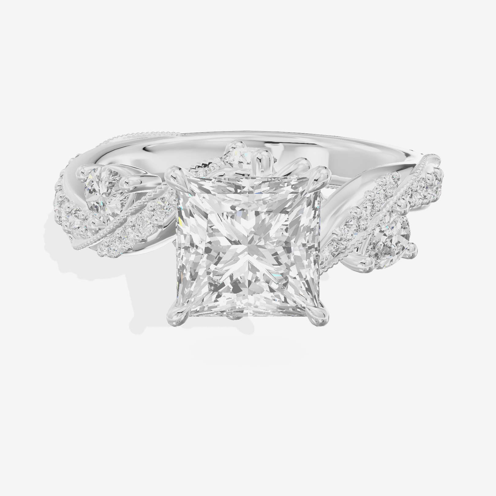 Modern Tender Princess Engagement Ring with Side Stones (1/3 ct. tw.) in 14K White Gold
