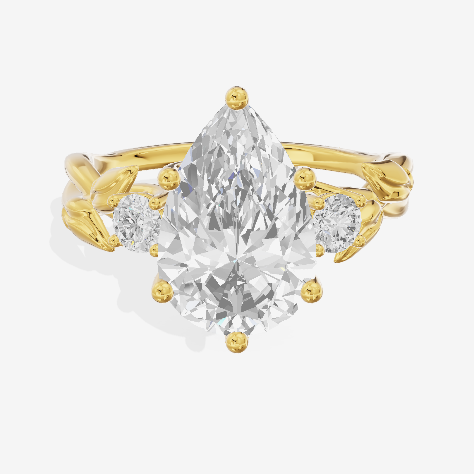 Solea Three Stone Pear Engagement Ring (1/6 ct. tw.) in 14K Yellow Gold