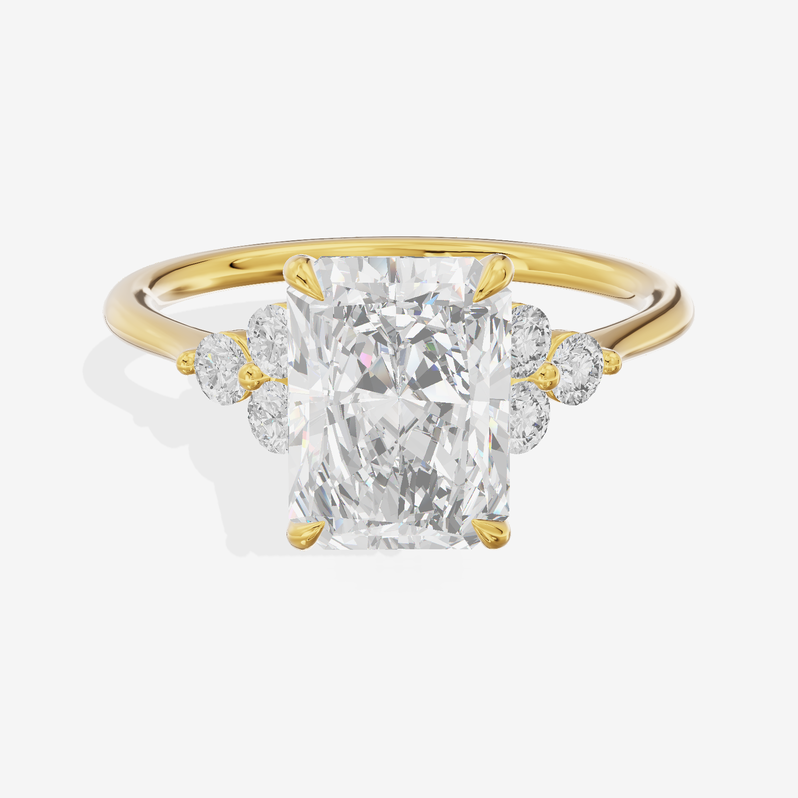 Lustrous Promezza Radiant Engagement Ring with Side Stones (1/20 ct. tw.) in 18K Yellow Gold