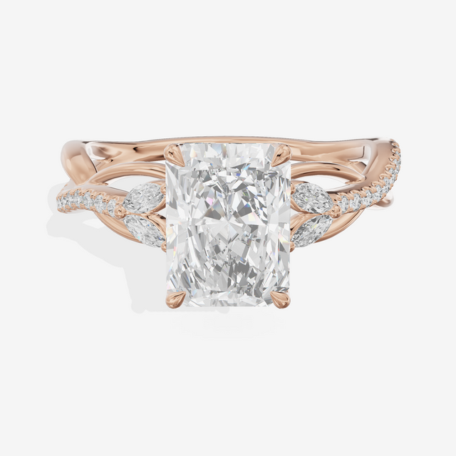 Lustrous Vowsae Radiant Engagement Ring with Side Stones (1/5 ct. tw.) in 14K Rose Gold