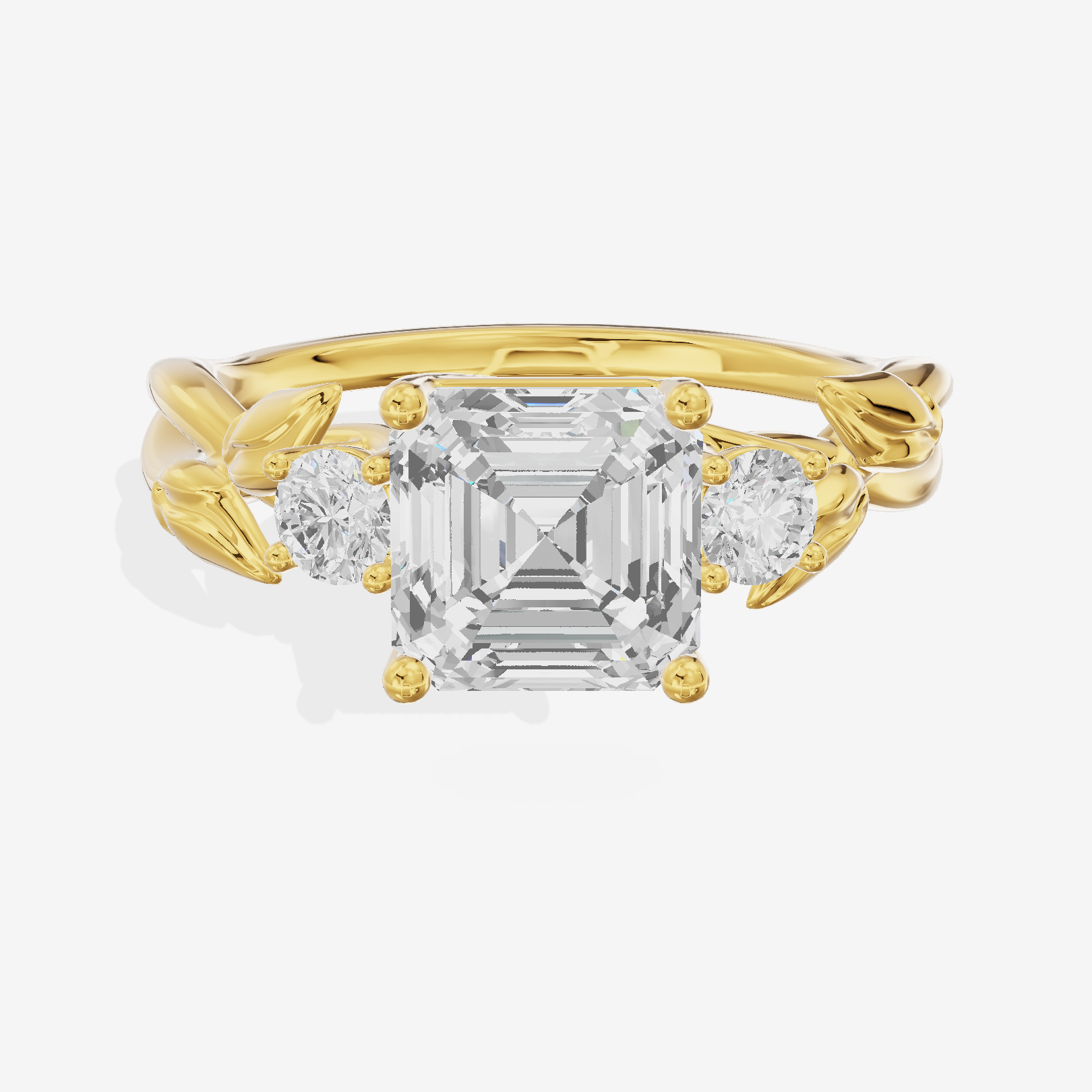Solea Three Stone Asscher Engagement Ring (1/6 ct. tw.) in 18K Yellow Gold