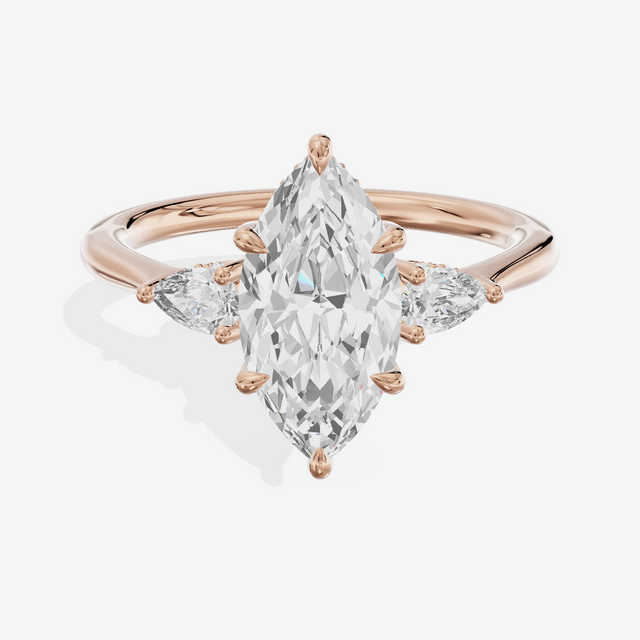 Petite Vowsae Three Stone Marquise Engagement Ring (1/4 ct. tw.) in 14K Rose Gold