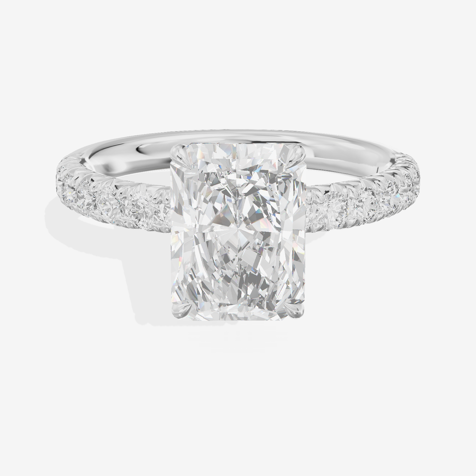 Lustrous Selenia Radiant Engagement Ring with Side Stones (1/4 ct. tw.) in 14K White Gold