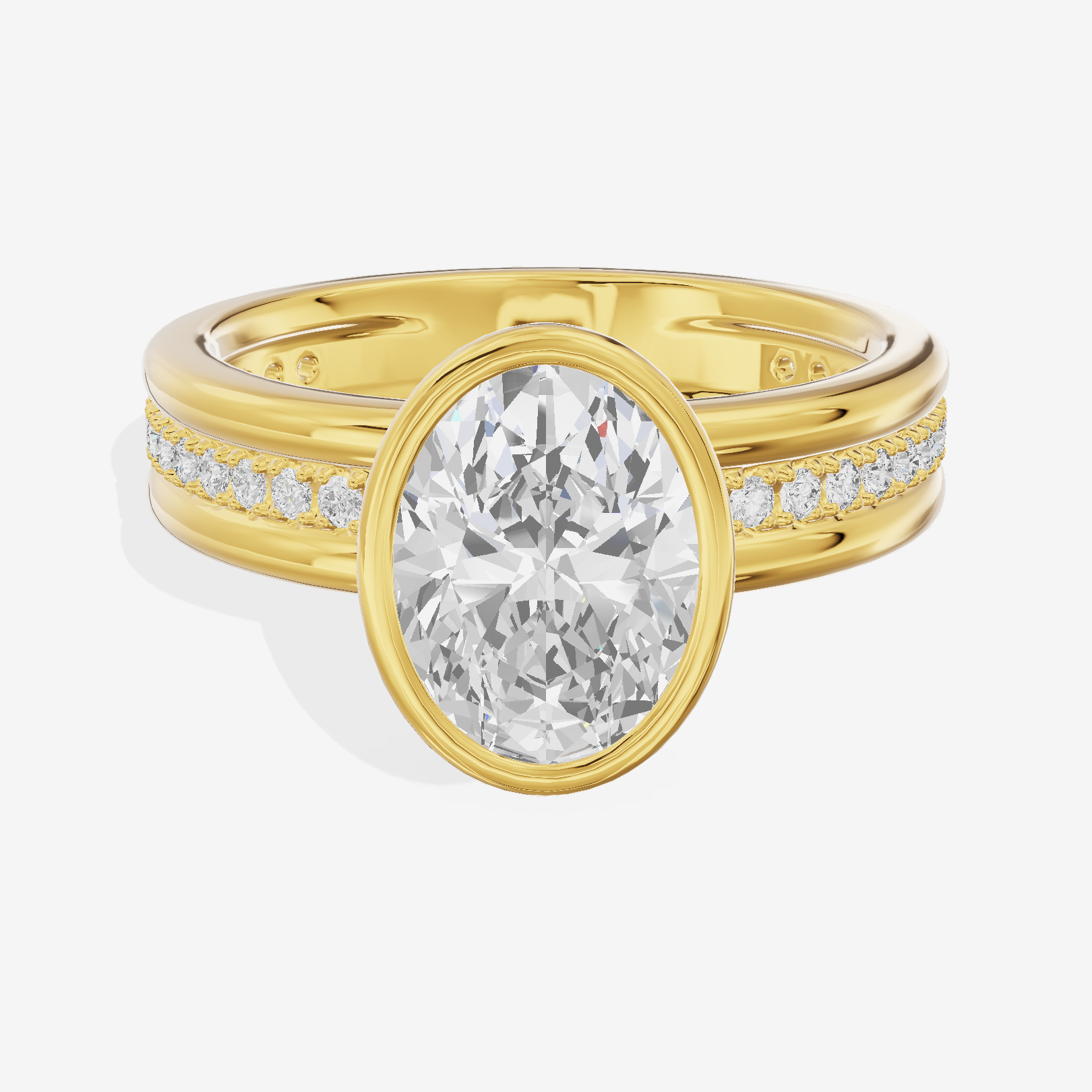 Belovae Bezel Oval Engagement Ring with Side Stones (1/4 ct. tw.) in 14K Yellow Gold