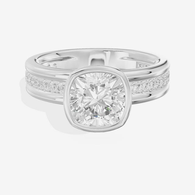 Belovae Bezel Cushion Engagement Ring with Side Stones (1/4 ct. tw.) in Platinum