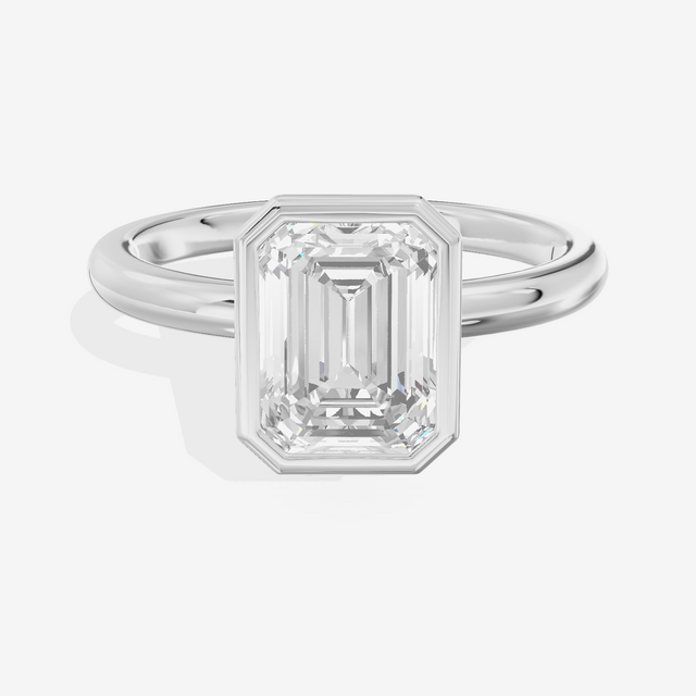 Tensare Bezel 2mm Emerald Solitaire Engagement Ring in 14K White Gold