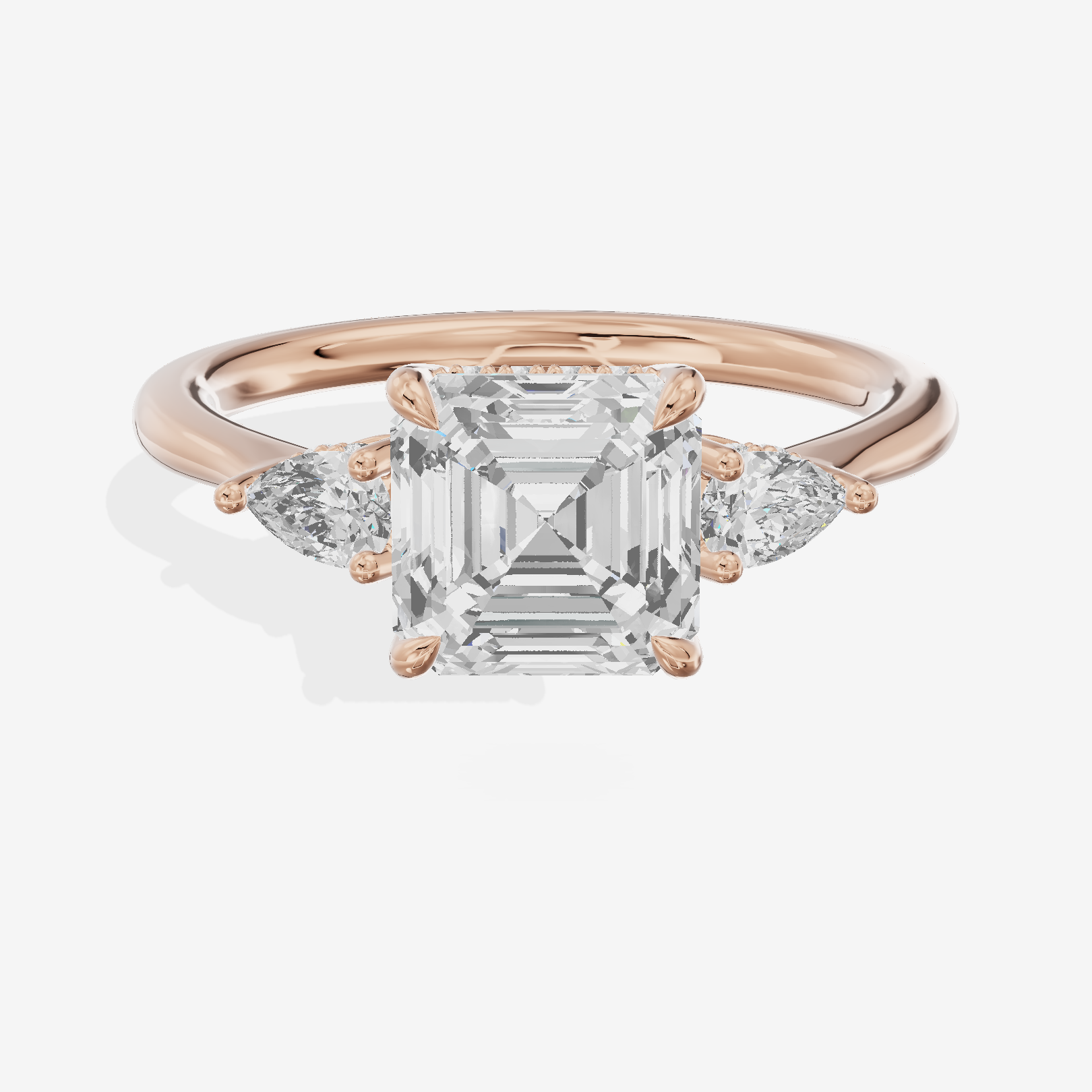 Petite Vowsae Three Stone Asscher Engagement Ring (1/4 ct. tw.) in 18K Rose Gold