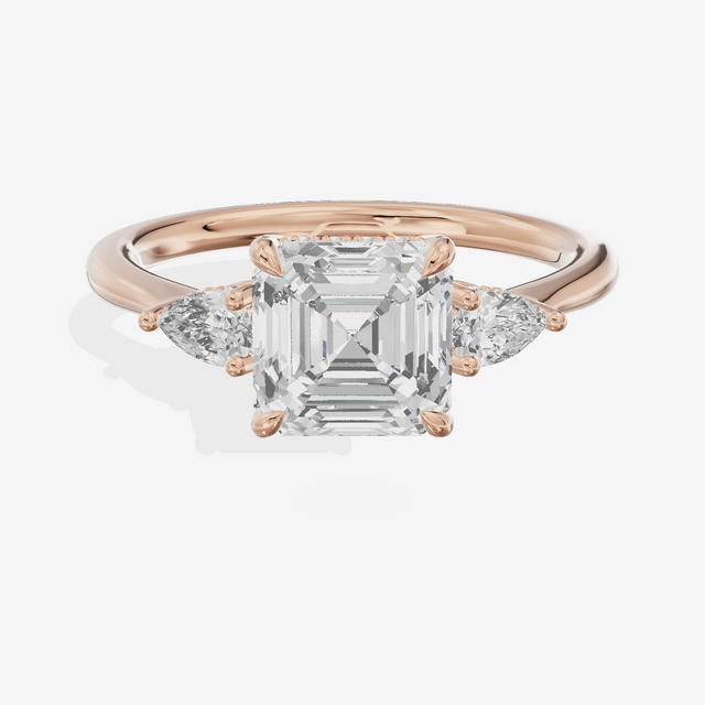 Petite Vowsae Three Stone Asscher Engagement Ring (1/4 ct. tw.) in 18K Rose Gold