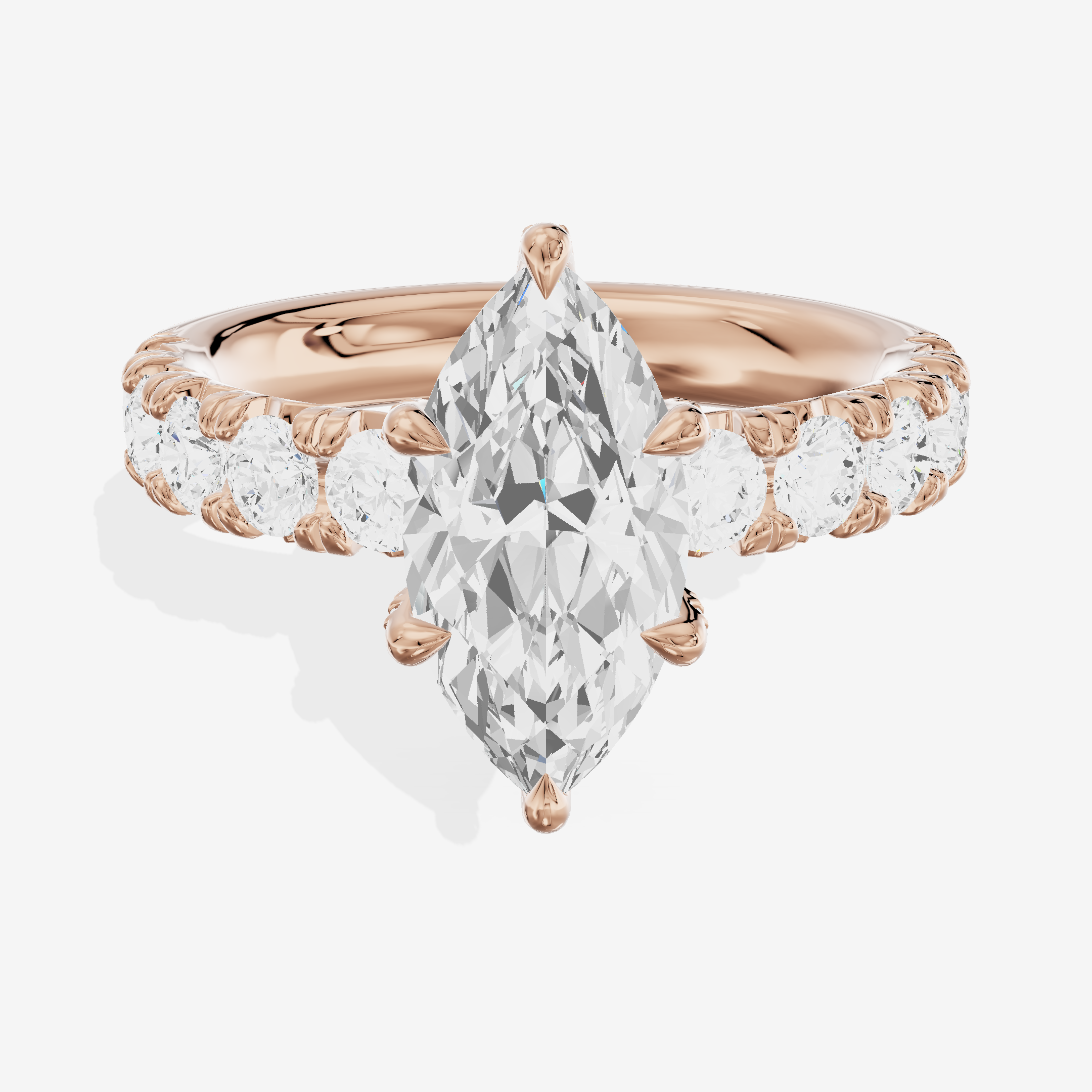 Lustrous Aurea Marquise Engagement Ring with Side Stones (3/4 ct. tw.) in 18K Rose Gold