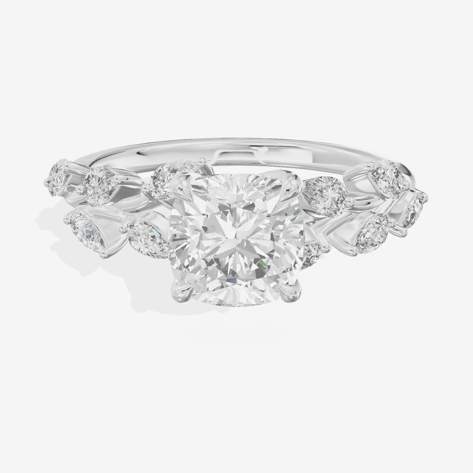 Classic Promezza Cushion Engagement Ring with Side Stones (1/2 ct. tw.) in 18K White Gold