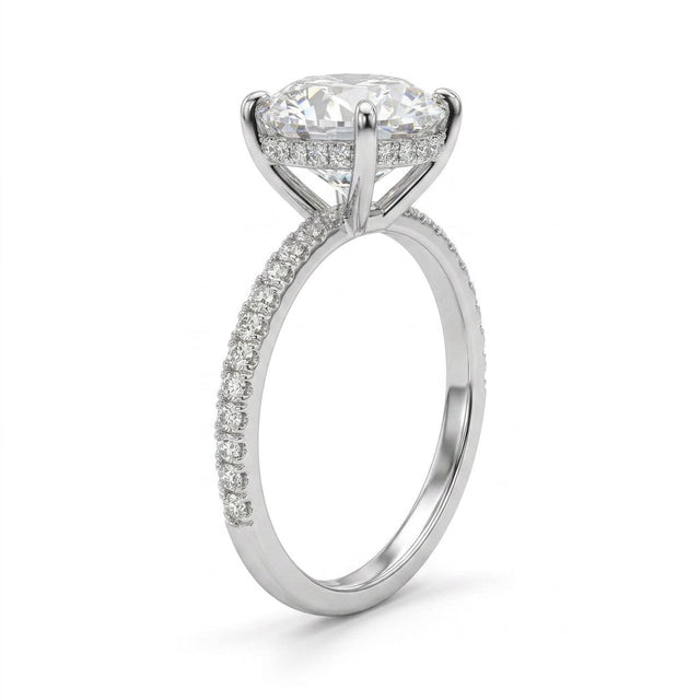 Tall Cathedral Hidden Halo Pavé Round Engagement Ring (2.09 ct. tw.) in 18K White Gold