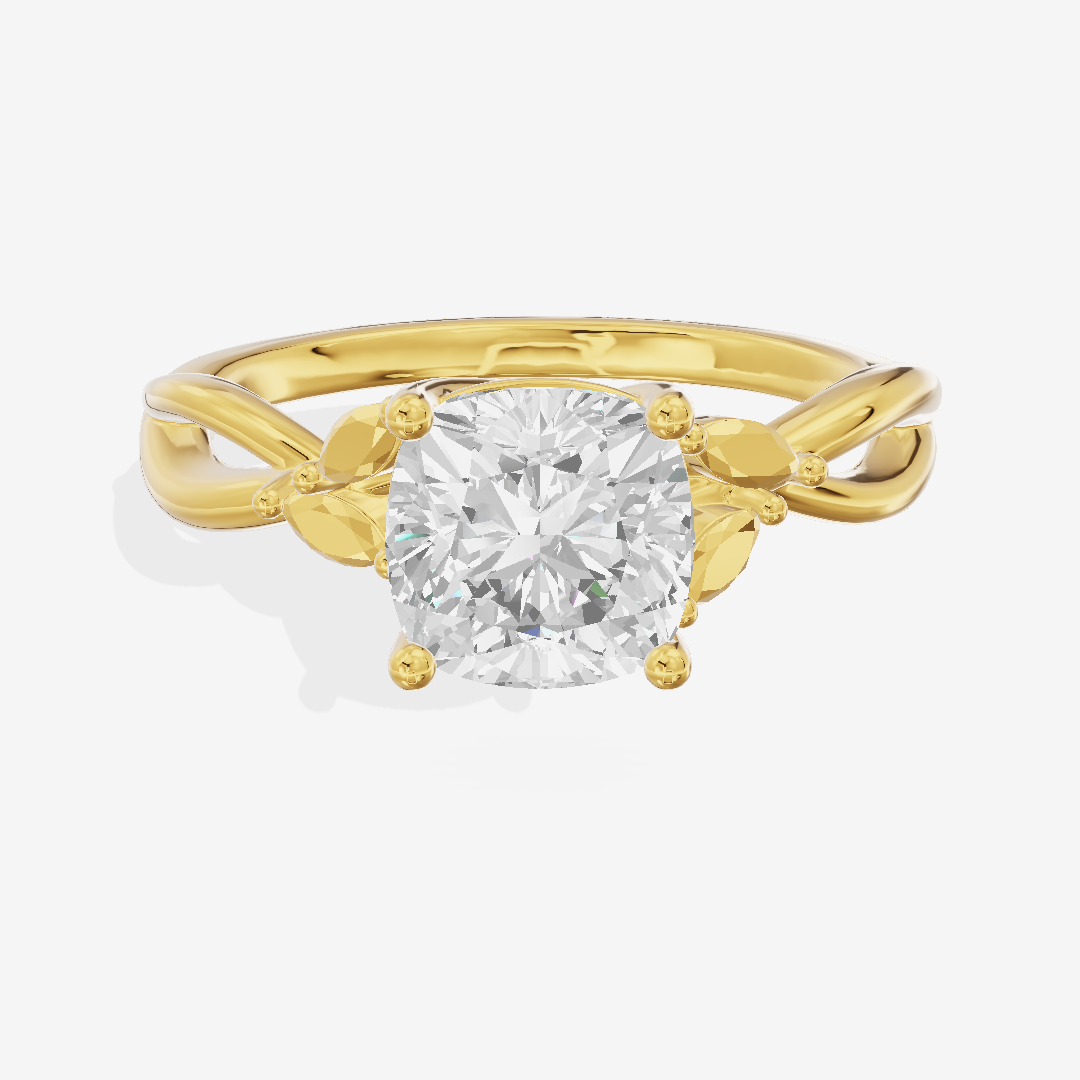 Modern Sincere Cushion Engagement Ring with Side Stones in 18K Yellow Gold