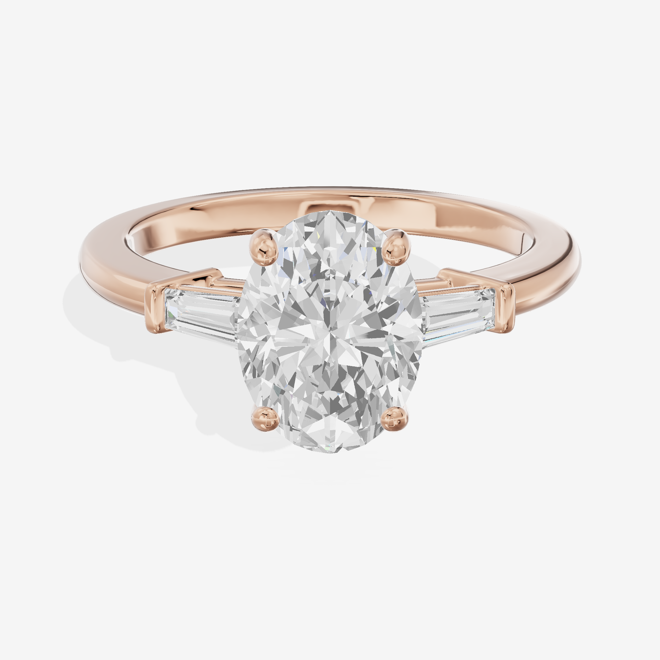 Luxe Halcyon Three Stone Oval Engagement Ring (3/4 ct. tw.) in 18K Rose Gold