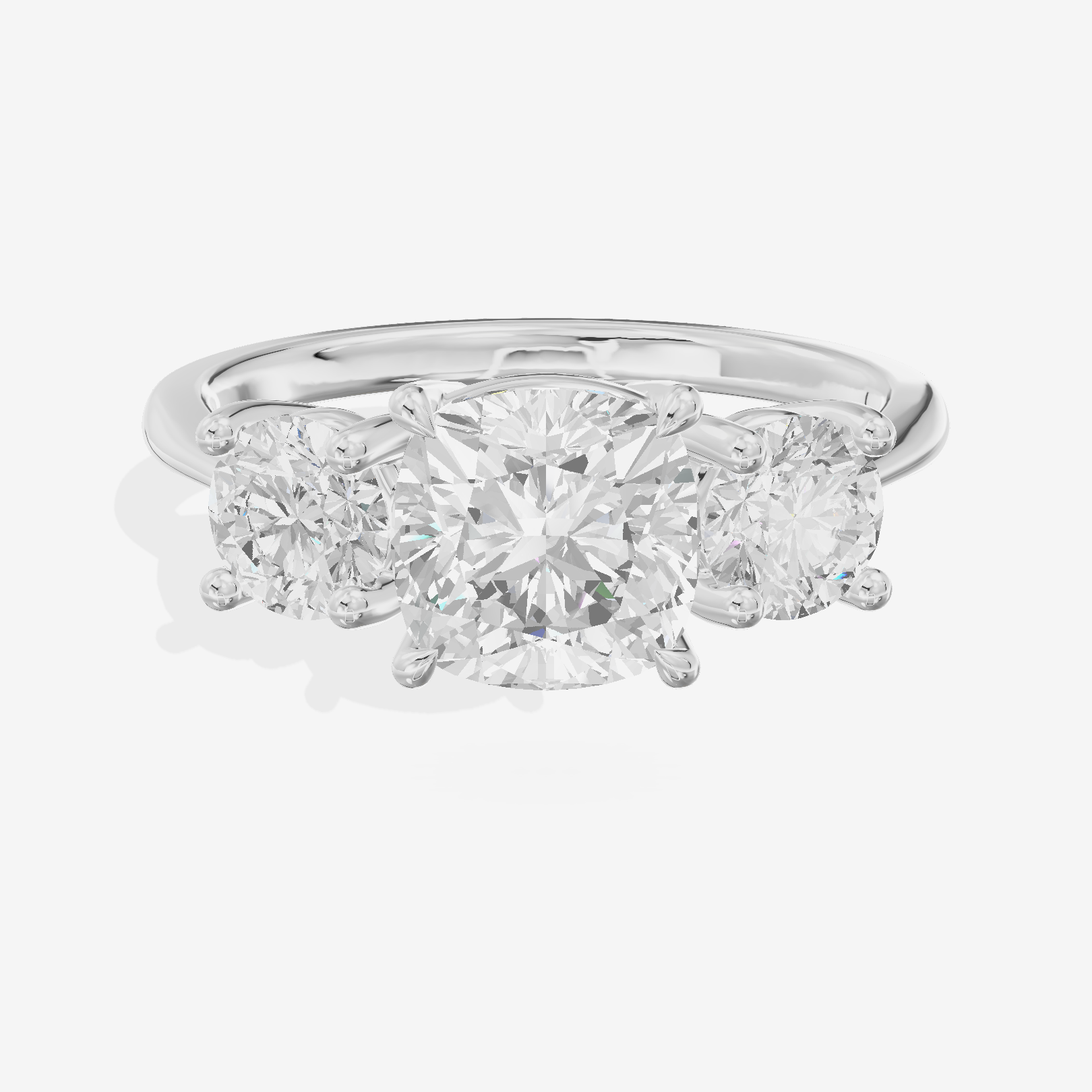 Luxe Trueheart Three Stone Cushion Engagement Ring (2/3 ct. tw.) in Platinum